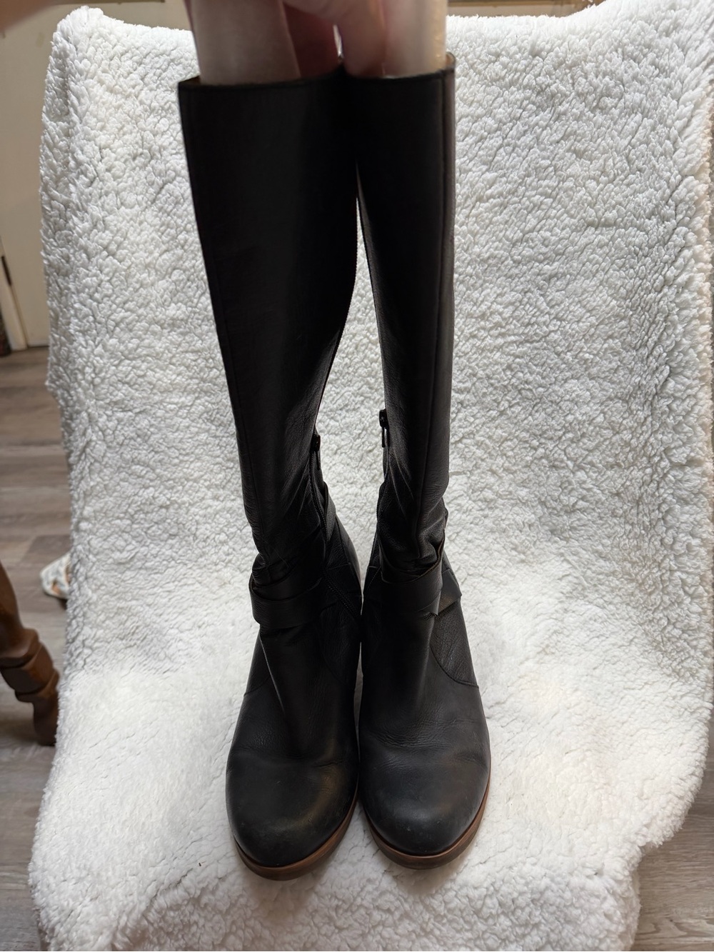 Kork Ease Tall Black Leather Wooden Heels Stretch Gusset Boots Sz 9 EU 40.5 Kork - Picture 4 of 11